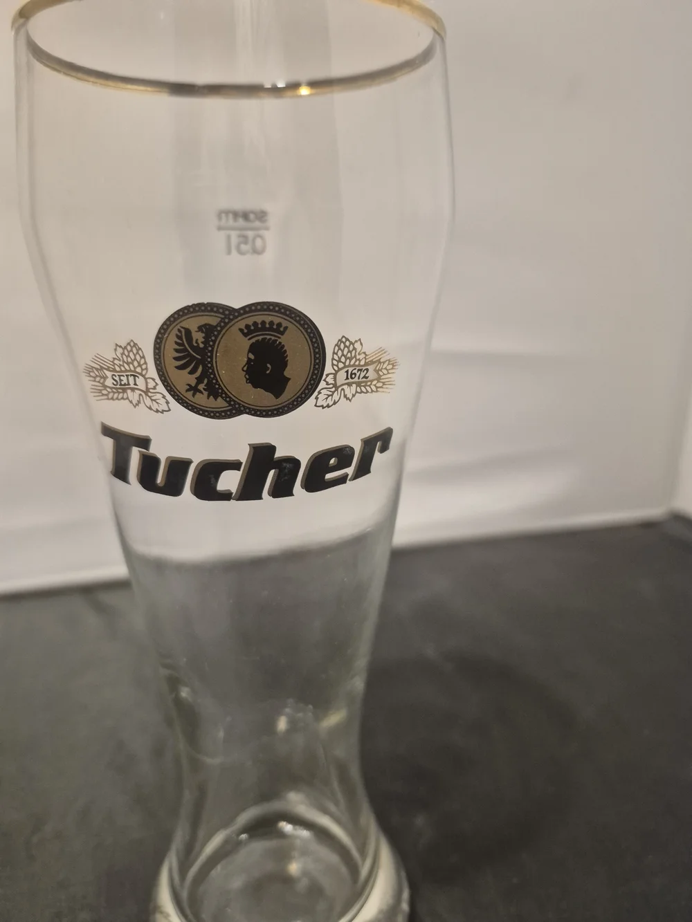 Vintage Gold Rimmed Beer Glass Collectible. Tucher
